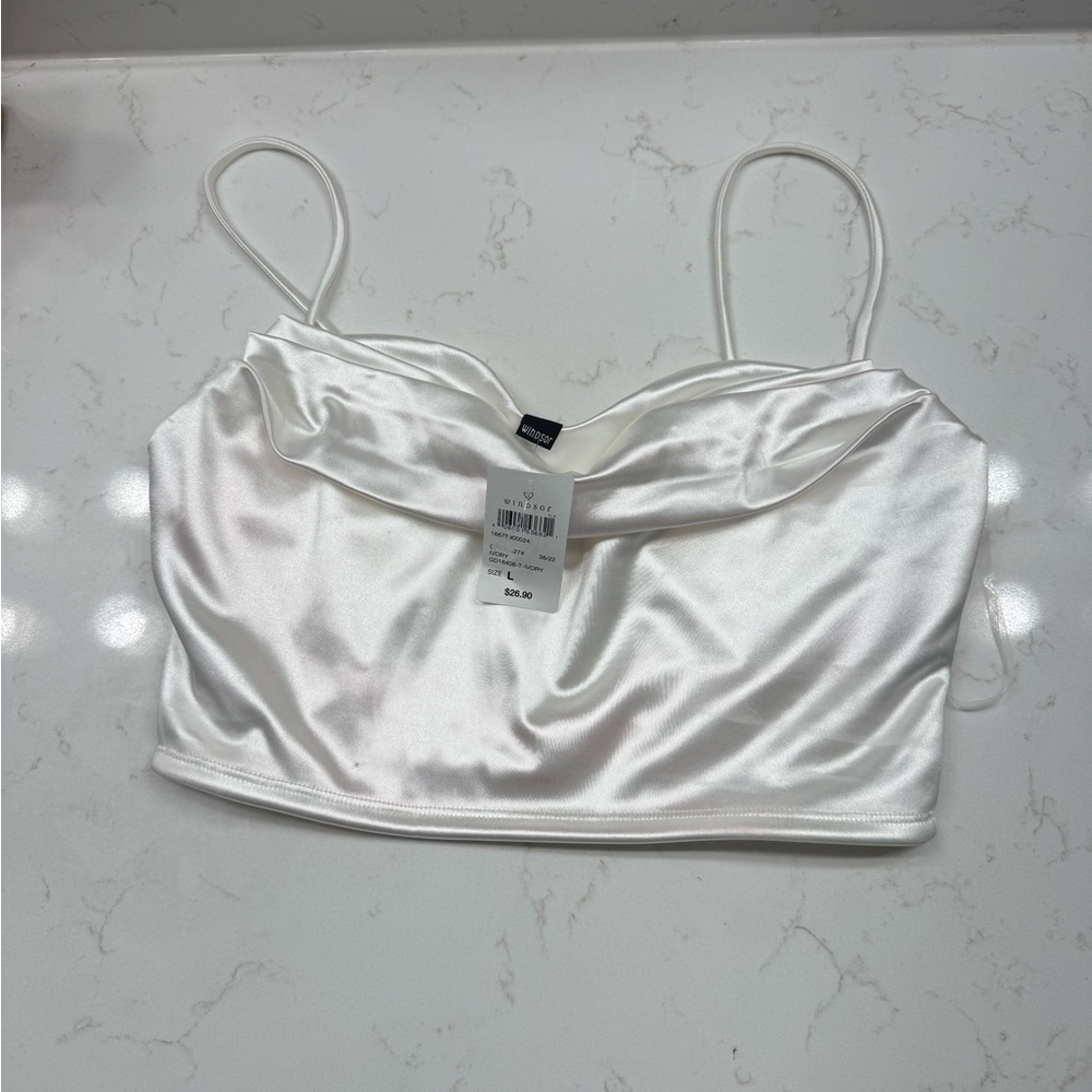 Windsor Ivory Satin Crop Cowl Top